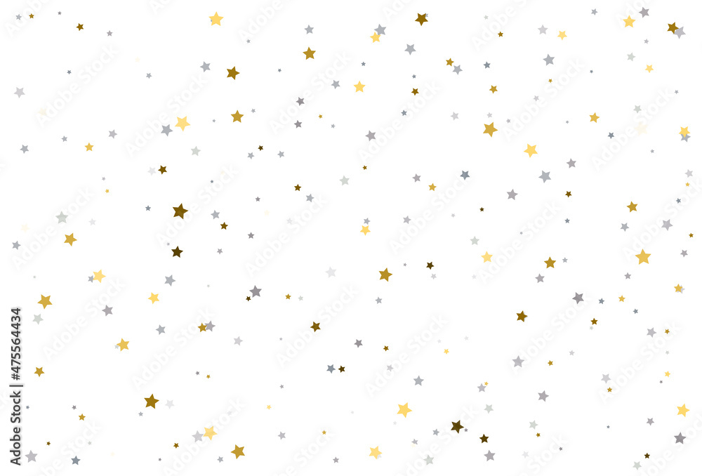 Christmas background with gold and silver stars. Silver and gold  star Celebration Confetti.