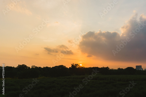 Beautiful sunset in the rural countryside. Natural summer landscape