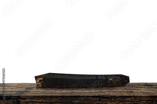 Front view of old wooden signs stacked separately on white background. Plank surface.