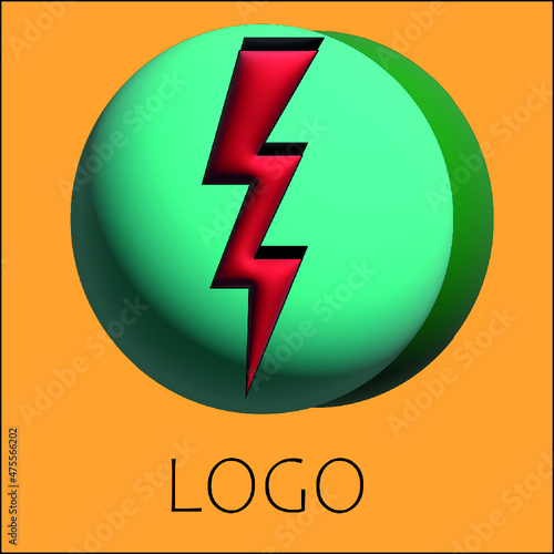 Lightning Icon, electric power element logo, Energy or thunder electricity symbol on red background, Lightning bolt sign, electric light web design concept, 3D rendering illustration