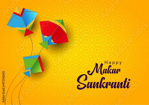 Indian festival Happy Makar Sankranti poster design with group of colorful kites flying. vector illustration design. photo