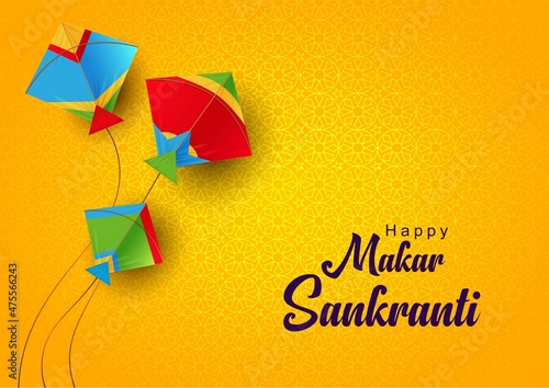 Indian festival Happy Makar Sankranti poster design with group of colorful kites flying. vector illustration design.
