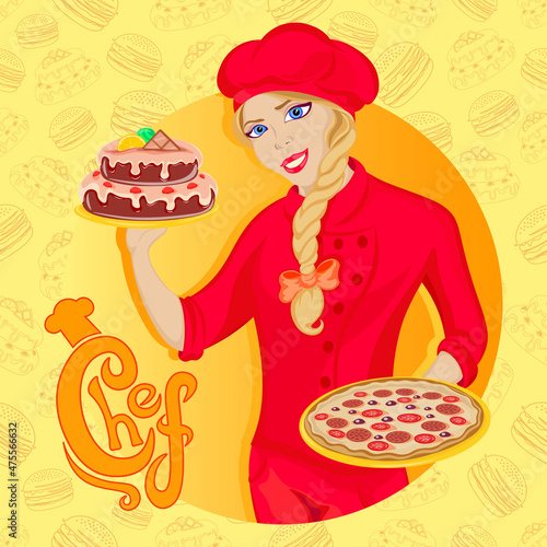 The chef is ready to fulfill any culinary whim, on seamless pattern background, vector illustration, person