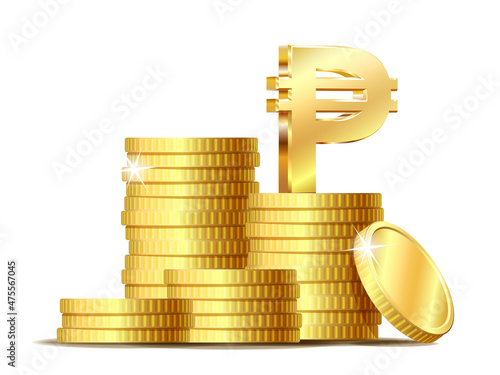 Stack of coins with Gold shiny Philippine peso currency symbol.
