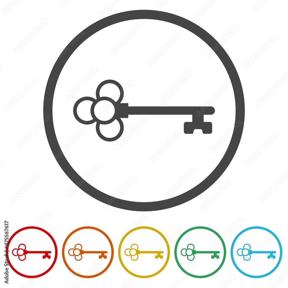 Old key house icon logo isolated on white background, color set Old key house icon logo isolated on white background, color set