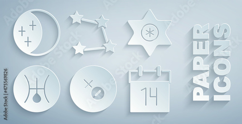 Set Venus symbol, Falling star, Symbol Uranus, Calendar, Star constellation zodiac and Eclipse of the sun icon. Vector