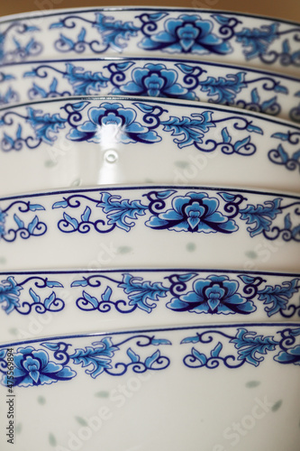 Chinese food ceramic tableware blue and white porcelain bowl - Image