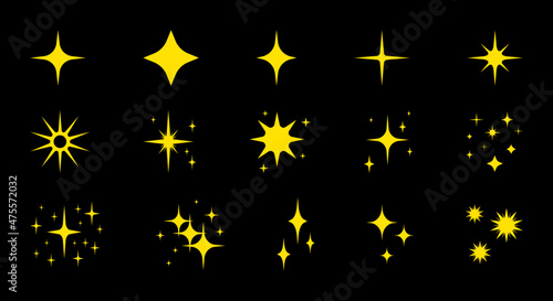 Set of shining stars illustrations, clean vector design elements.