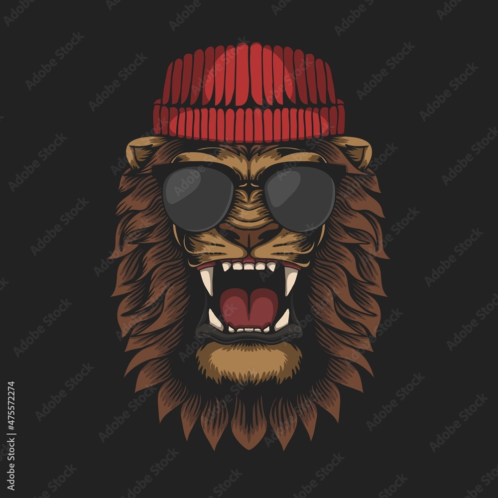 Lion Head wearing hat and eyeglasses vector Lion Head wearing hat and eyeglasses vector