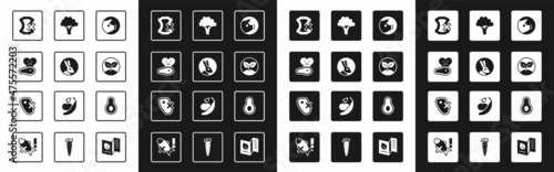 Set Pig, Rabbit, Steak meat, No leather, Sprout, Broccoli, Avocado fruit and icon. Vector