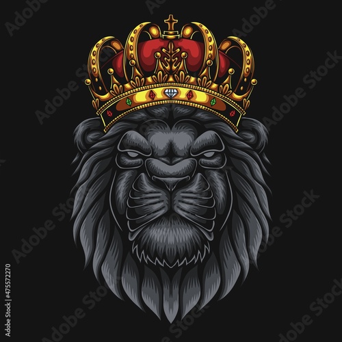 Lion head wearing king crown vector illustration