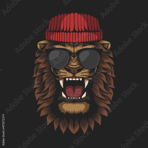 Lion Head wearing hat and eyeglasses vector