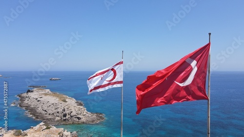 northern cyprus and turkey flags victory cape photo