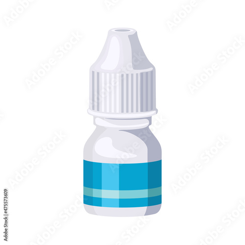 Bottle with drops for eyes or nose isolated on white background. Vector cartoon flat illustration. Medicine icon.