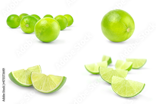 Set of limes isolated on a white background cutout