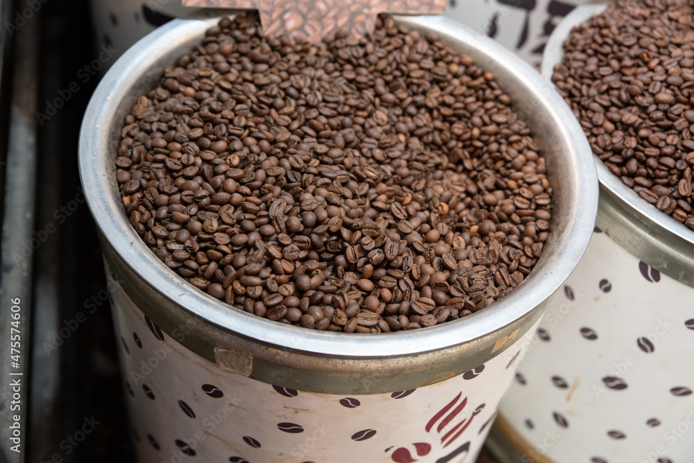 Coffee beans in large container at Mahane Yehuda Market in Jerusalem, Israel
Coffee beans in large container at Mahane Yehuda Market in Jerusalem, Israel