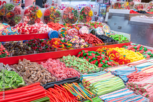 Assorted colorful candy at Mahane Yehuda Market in Jerusalem, Israel. 