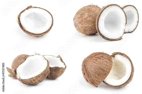Collage of coconut isolated over a white background