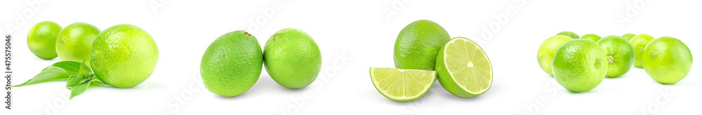 Collage of limes isolated on white