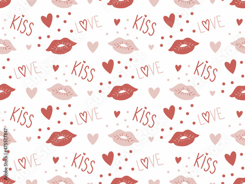 Card Template design for Valentine's day : Seamless Pattern with lips, kiss