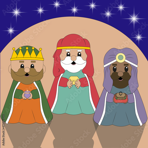The three wise men carrying gifts at Christmas, The Three wise manger kings	 photo