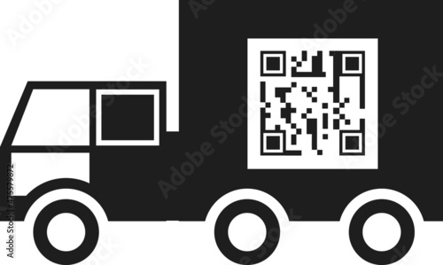 A truck with a QR code. Vector image.