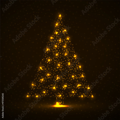 Abstract neon christmas tree with glowing lines and dots, vector illustration © vladystock