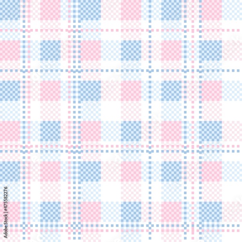 Pastel blue and pink seamless plaid tablecloth gingham or fabric pattern on the white background. Vector illustration.