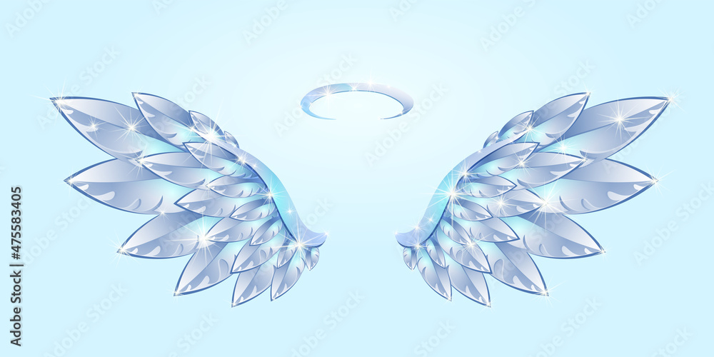 Obraz premium Angel blue wings with nimbus