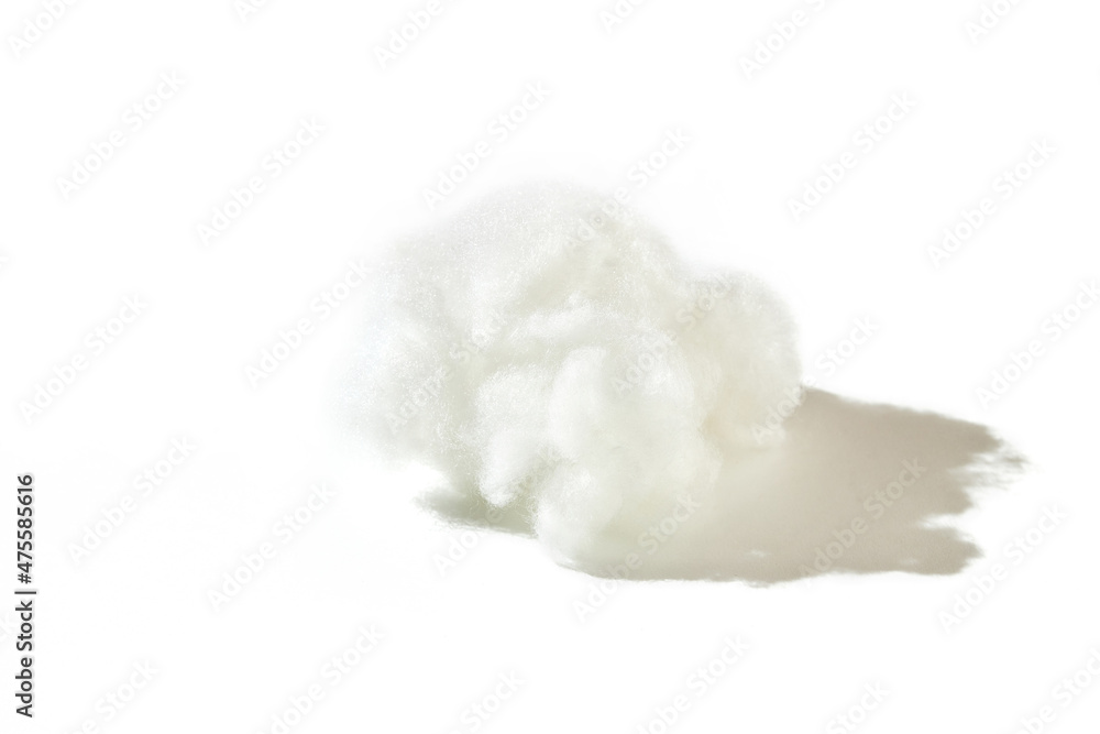 Modern bio-polymeric synthetic filler for fabric toys on on white background. White synthetic fabrics, studio shot. It is alternative down Modern bio-polymeric synthetic filler for fabric toys on on white background. White synthetic fabrics, studio shot. It is alternative down