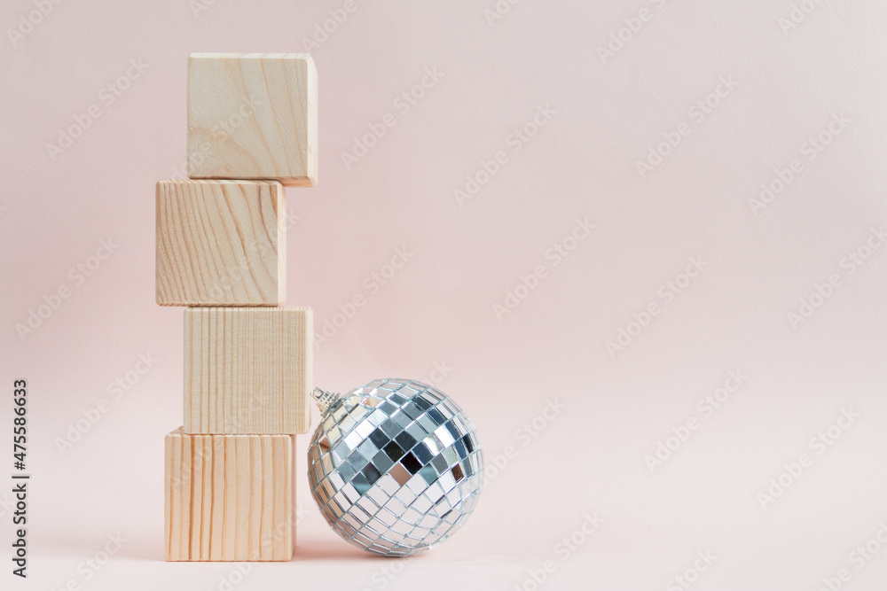 Wooden cubes pyramid, template for greeting card Wooden cubes pyramid, template for greeting card
