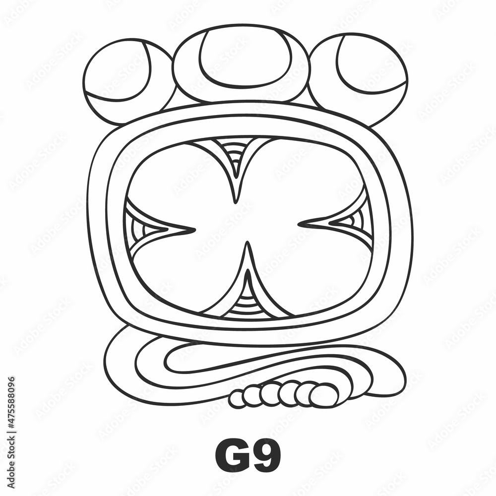 Vector icon with Mayan glyph lords of the nights. Maya god glyph symbol G9 Vector icon with Mayan glyph lords of the nights. Maya god glyph symbol G9