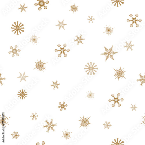 Christmas winter pattern theme with golden snowflakes on white background