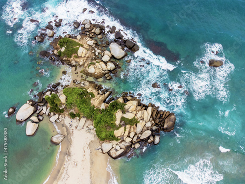 aerial view of La Piscina beach - Tayrona National Park in Colombia