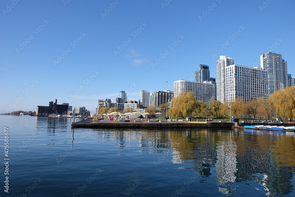 A part of the waterfront of a huge modern North America city 