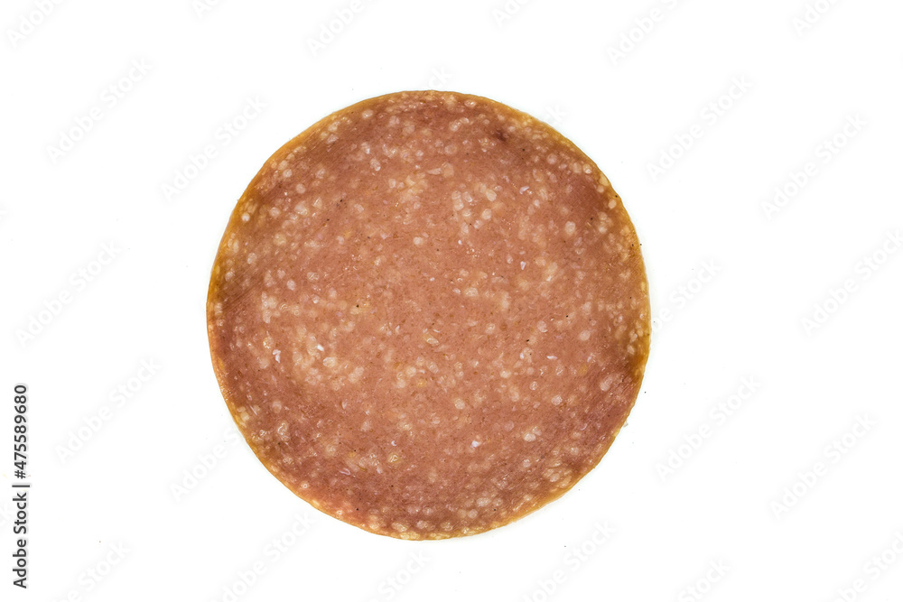 Salami isolated on white background top view Salami isolated on white background top view