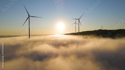 Wallpaper Mural Wind farm in the fog at sunrise. Aerial photography Torontodigital.ca