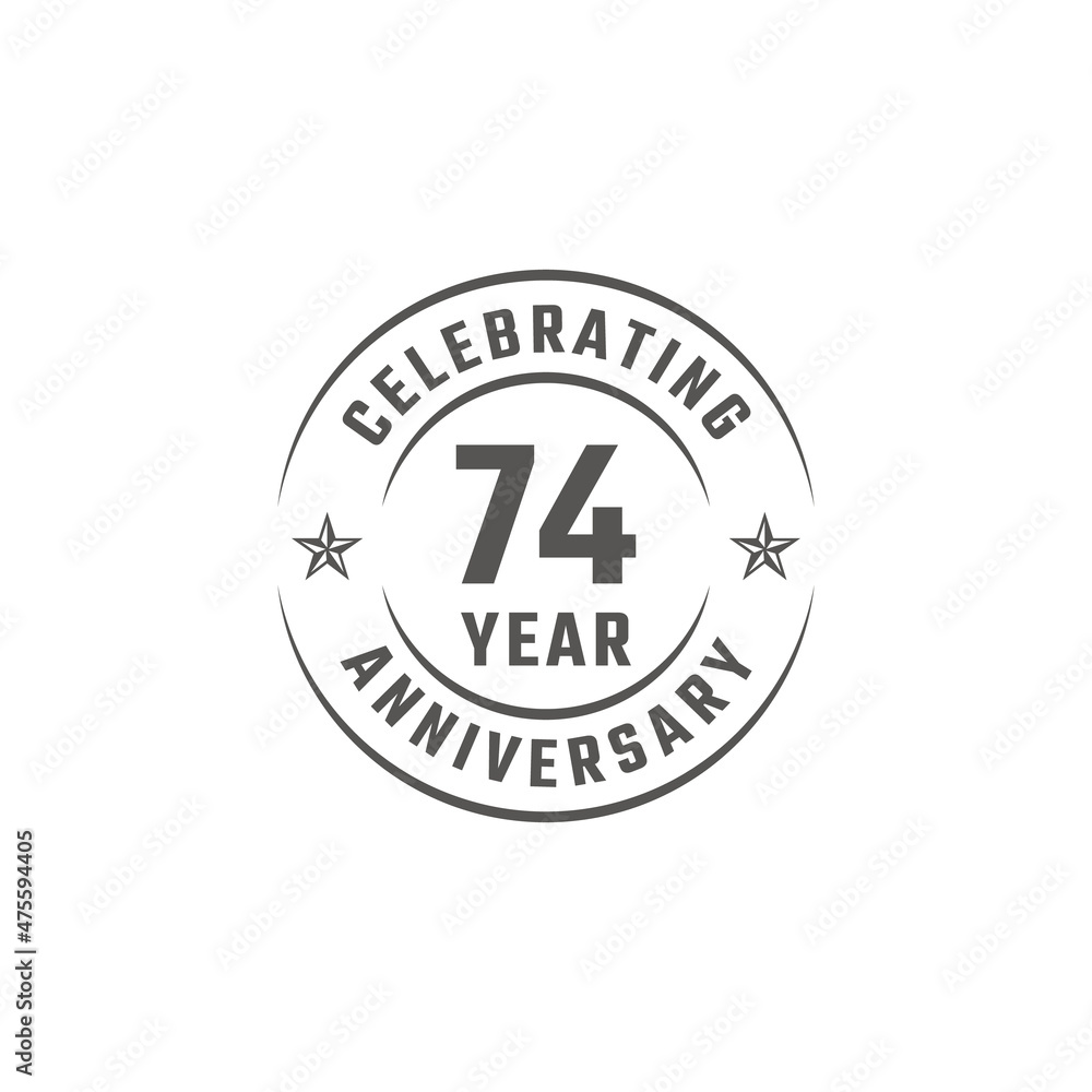 74 Year Anniversary Celebration Emblem Badge with Gray Color for Celebration Event, Wedding, Greeting card, and Invitation Isolated on White Background 74 Year Anniversary Celebration Emblem Badge with Gray Color for Celebration Event, Wedding, Greeting card, and Invitation Isolated on White Background