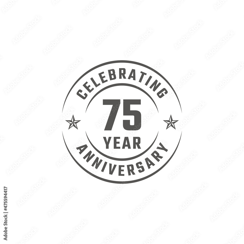 75 Year Anniversary Celebration Emblem Badge with Gray Color for Celebration Event, Wedding, Greeting card, and Invitation Isolated on White Background 75 Year Anniversary Celebration Emblem Badge with Gray Color for Celebration Event, Wedding, Greeting card, and Invitation Isolated on White Background