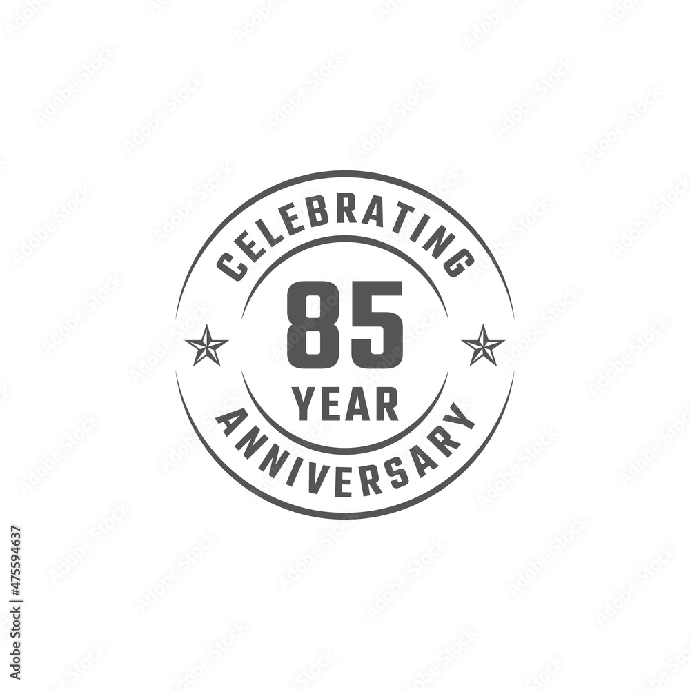 85 Year Anniversary Celebration Emblem Badge with Gray Color for Celebration Event, Wedding, Greeting card, and Invitation Isolated on White Background 85 Year Anniversary Celebration Emblem Badge with Gray Color for Celebration Event, Wedding, Greeting card, and Invitation Isolated on White Background