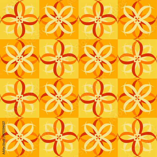 Vector graphics are a seamless geometric pattern of trending yellow flowers with floral motifs. Concept - ornamental tile or wallpaper