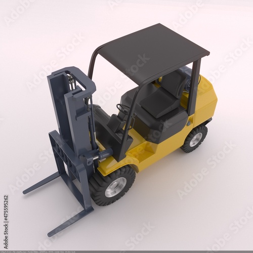 Forklift yellow isolated 3D illustration