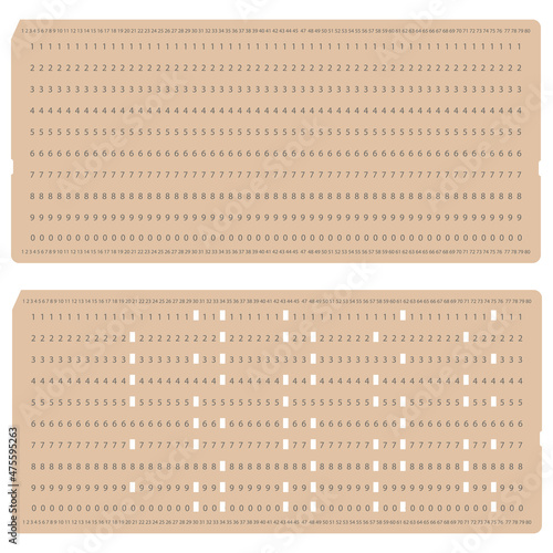 Old Vintage Computer Data Storage. Paper Punched Card Isolated on White Background