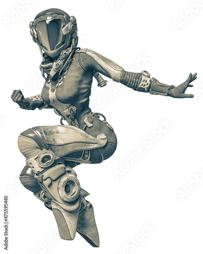 apocalyptic astronaut girl exploring arround