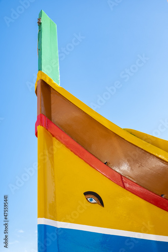 Traditional Maltese fishingboat in bright colors.