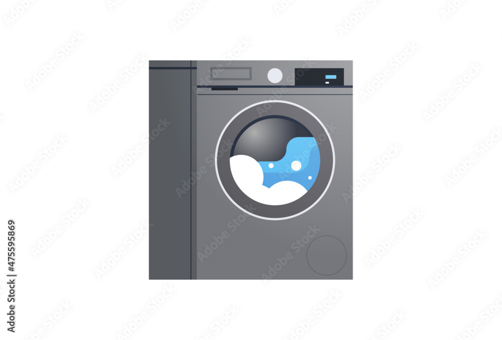 Washing machine and laundry flat vector illustration.