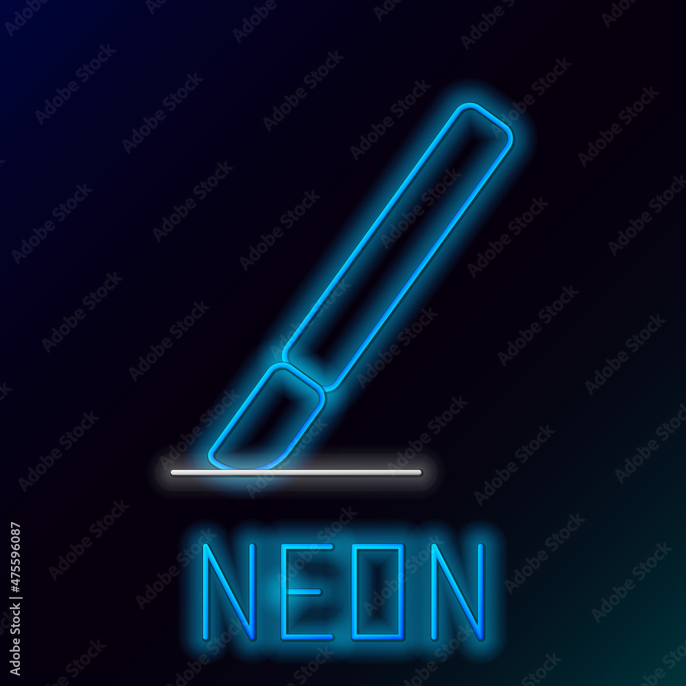 Glowing neon line Medical surgery scalpel tool icon isolated on black background. Medical instrument. Colorful outline concept. Vector Glowing neon line Medical surgery scalpel tool icon isolated on black background. Medical instrument. Colorful outline concept. Vector