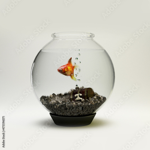 goldfish in a glass 3d illustration