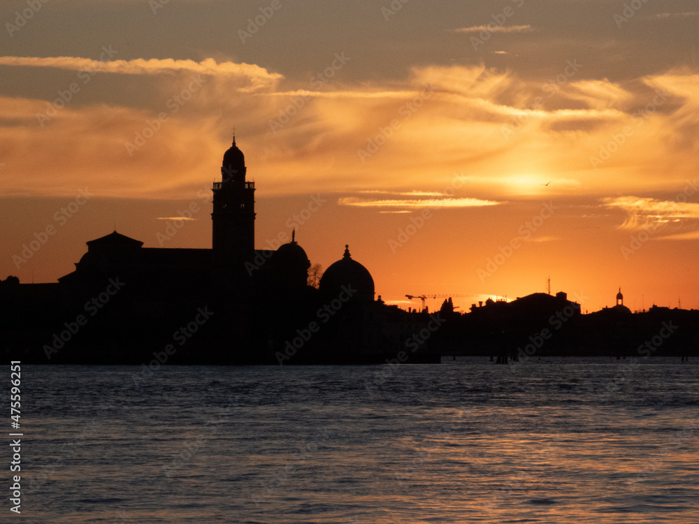 Sunset over the island of San Michele, Venice