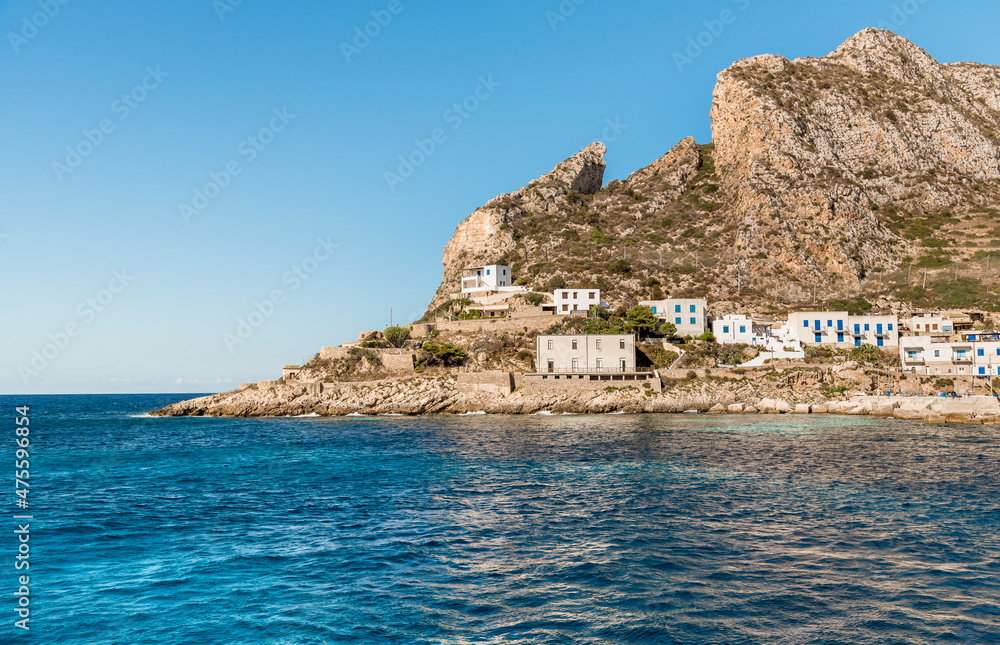 View of the Levanzo island, smallest of the Aegadian Islands in the Mediterranean Sea in Sicily, province of Trapany, Italy